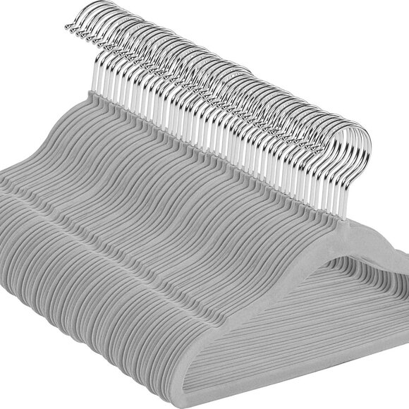 50 Pack Ultra-Slim Grey Velvet Hangers - 11 Inch Non-Slip Kids Closet Solution - Picture 8 of 12